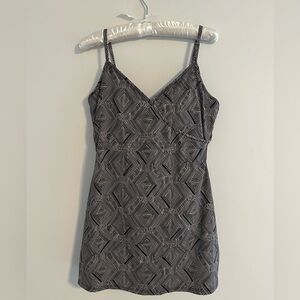 Black and tan striped one piece swimsuit